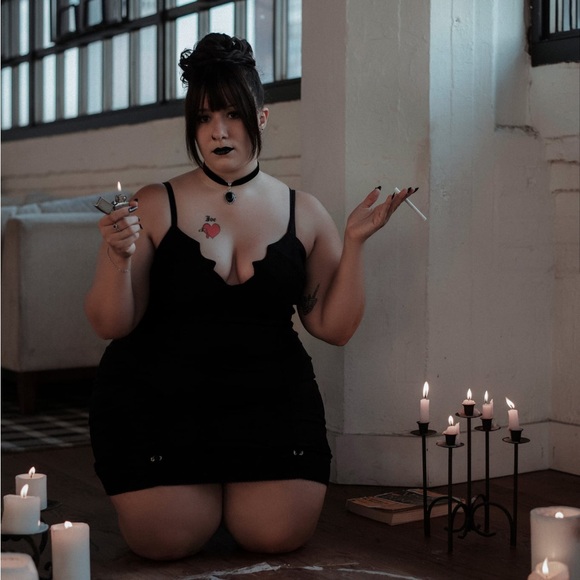 Black Gothic Bat Cup Dress - Picture 3 of 4